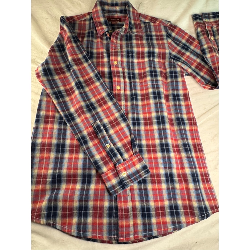 Covington Flannel Shirt Mens Small Red‎ Plaid  Cotton Button Down Long Slv